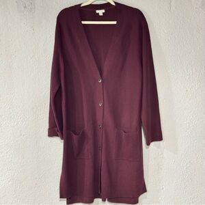 J Jill Cardigan Womens Size XLarge Red Burgundy Long Duster Sweater Capsule